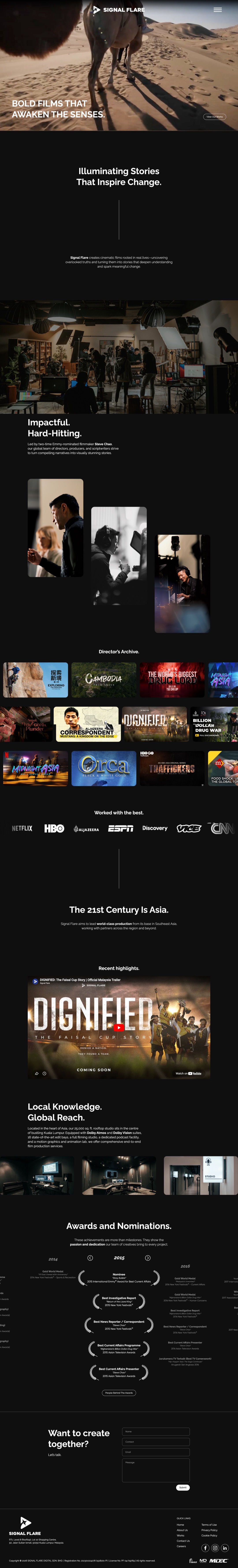 Signal Flare Productions website, designed and built by Oblique